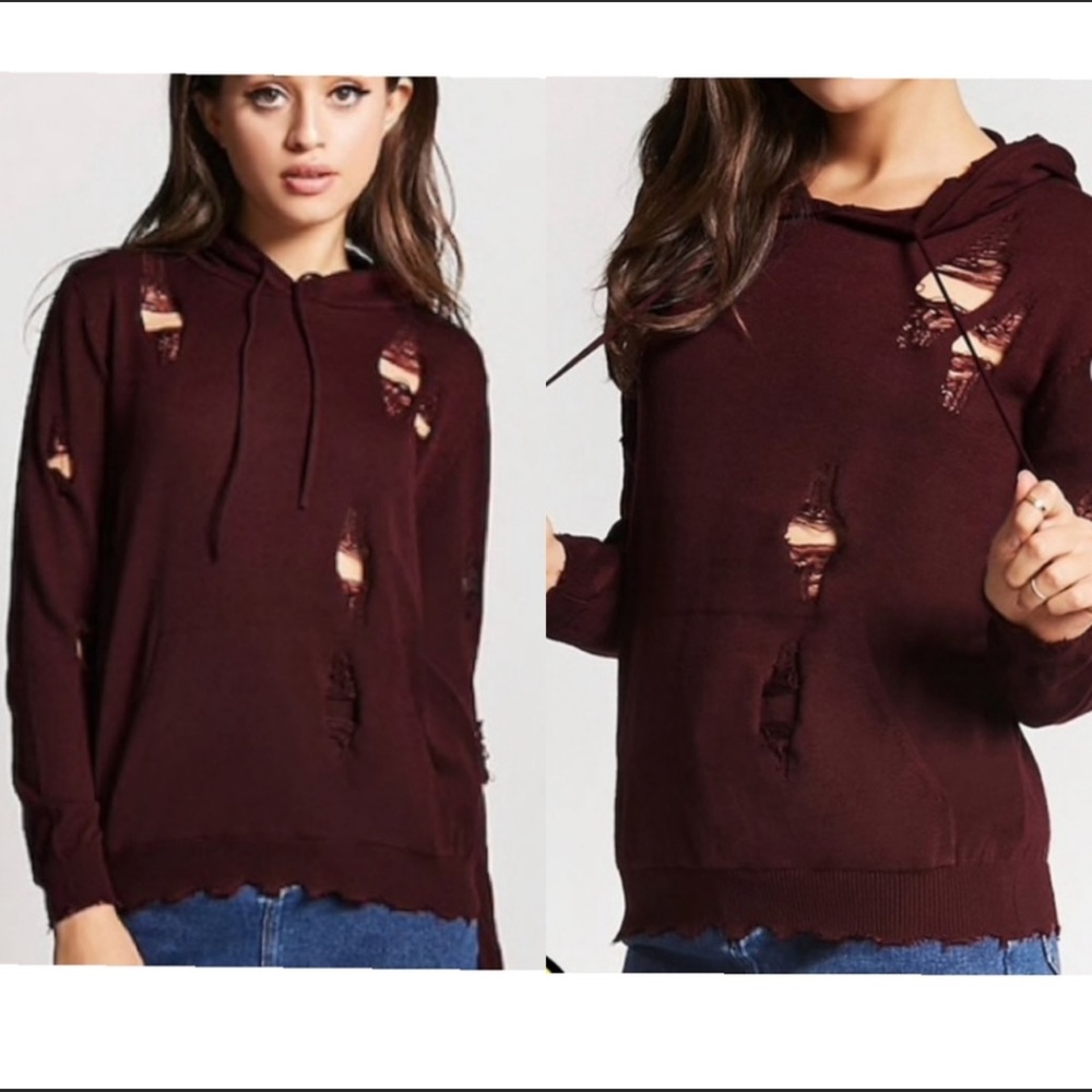 Forever 21 Distressed Hole Hoodie